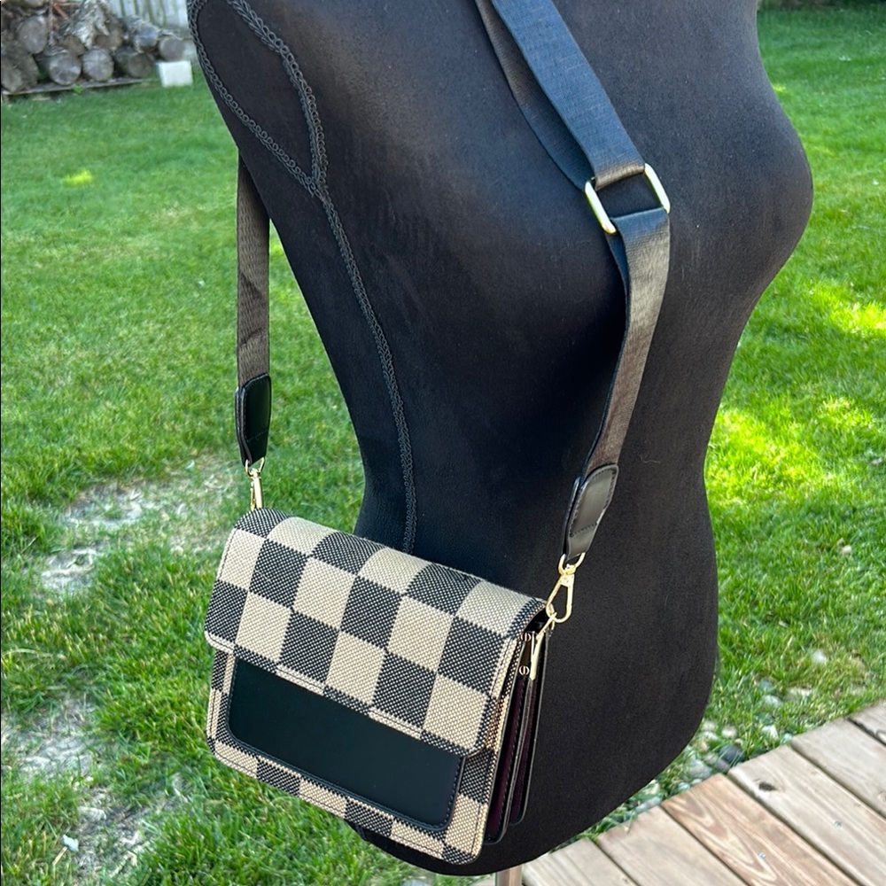 Checkered Black and Cream Shoulder Bag